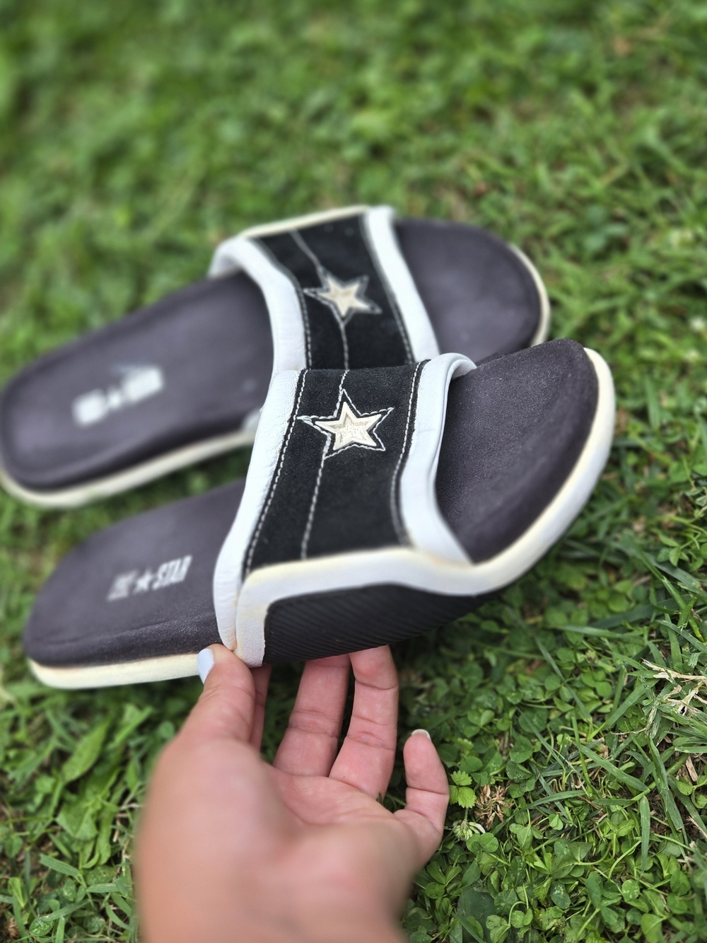 Converse Black and White Slide Sandals with Star Accent